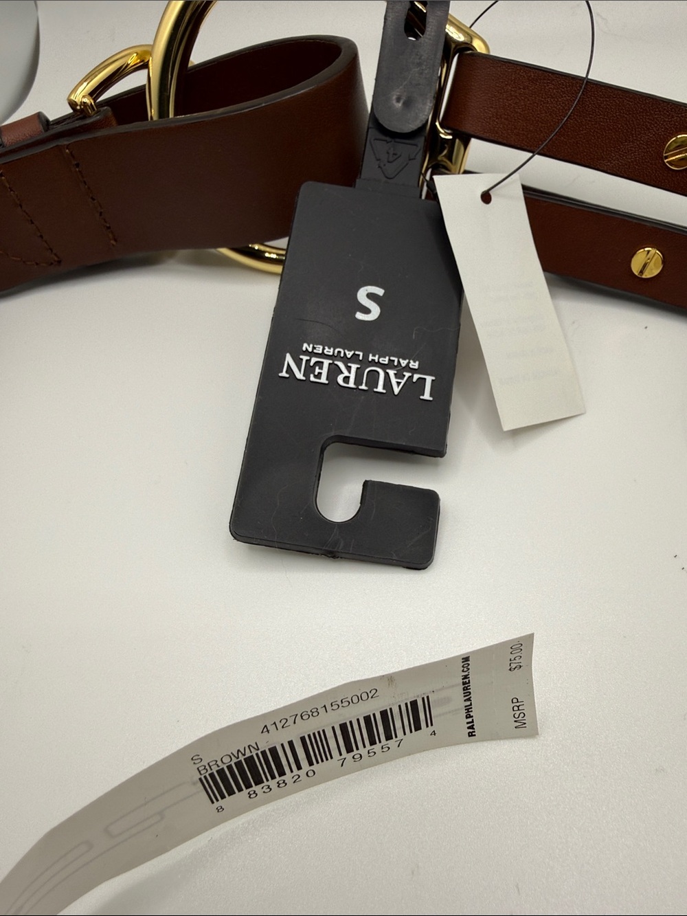 Lauren Ralph Lauren Brown Leather Ring-Link Waist Belt with Gold Hardware Sz S - Picture 5 of 5